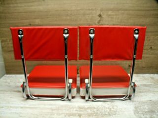 2 Vintage Red White Vinyl Folding Stadium Bleacher Seat Fishing Boat Chair Clamp 3