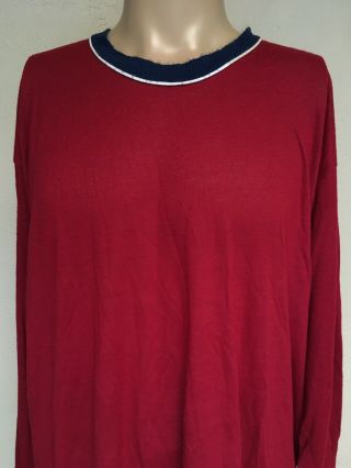 Vtg 80s Sears Perma Prest Long Sleeve Ringer T Shirt Burgundy Navy Hems Usa 2xl
