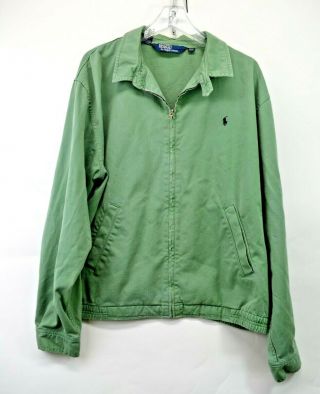 Vintage Polo By Ralph Lauren Mens Xl Green Bomber Cotton Jacket (h1)