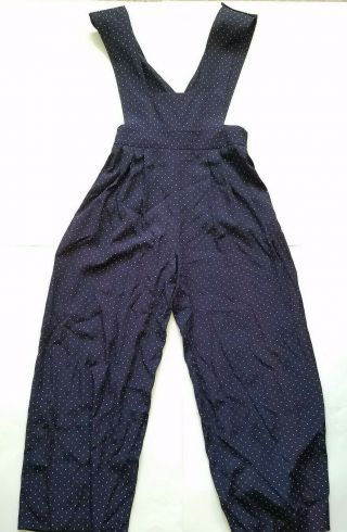 Vintage Bonnie Marx Jumpsuit Navy Blue White Dots Overall Pants Size 12 Wide Leg