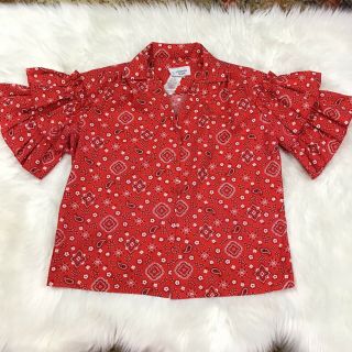 Vtg Pitchfork Brand Med Handkerchief Square Dance Top Shirt Red Ruffle Sleeve