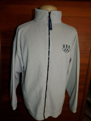 Team Usa Olympic Logo Polyester Fleece Zippered Jacket W/ Pockets Size Xl Tan