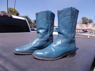 Vintage Usa Aqua Blue Justin Ropers Western Cowgirl Cowboy Boots Ladies Sz 6.  5 B