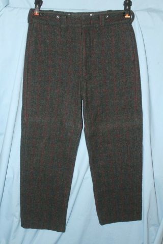 Vintage Woolrich Malone Grey Red & Green Plaid Wool Hunting Pants Trousers 34x31