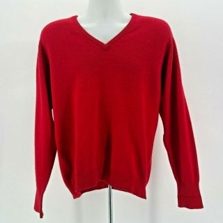 Vintage Braemar Scotland Cashmere V - Neck Red Knit Sweater Mens Medium