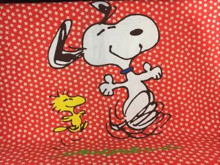 Vintage Chatham Peanuts Snoopy Blanket Red Daisies Woodstock 72 " X 90 " 1970s