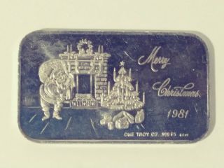 Crown Vintage 1981 Merry Christmas 1 Troy Oz.  999 Fine Silver Art Bar Htf
