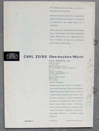 CARL ZEISS OBERKOCHEN MICROSCOPE BROCHURE IN ENGLISH.  HAND SPECTROSCOPE 3