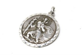A Large Vintage Sterling Silver 925 Gj Ltd St Christopher Religious Pendant