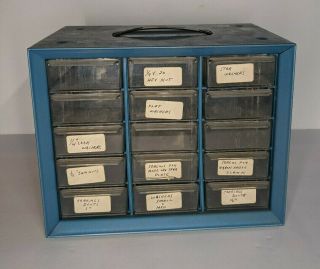 Vintage Akro Mils 15 Drawer Blue Metal Cabinet