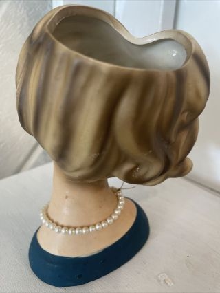 Vintage Napcoware Lady Head Vase c7472 Blue Shirt 6” 3