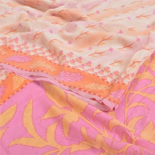 Sanskriti Vintage Cream Sarees 100 Pure Crepe Silk Printed Sari Craft Fabric 2