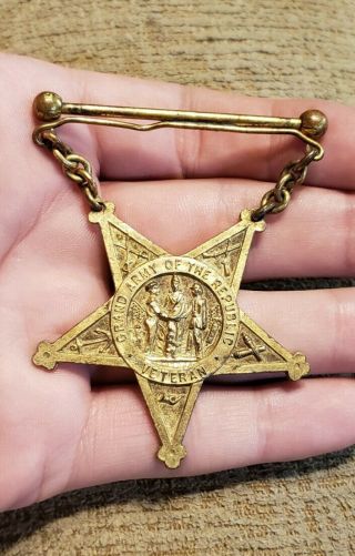 Rare Vintage Large Gar Civil War Veterans Military Star Medal Badge