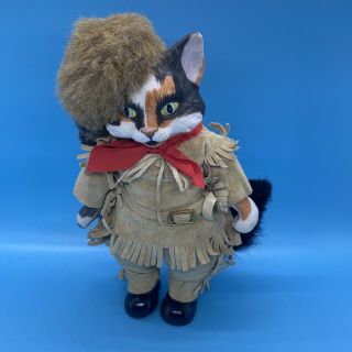 Vintage Davy Crockett Porcelain Cat Doll 8’ In Hand Made Clothes
