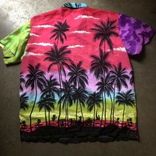 Mens Vintage 90s King Kameha Rainbow Color Block Hawaiian Button Up Shirt Sz 2XL 3