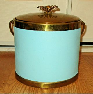 Vintage Mcm Serv - Master Creations Aqua Blue W Gold Color Ice Bucket