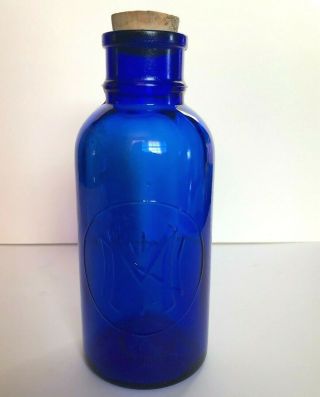 Vintage Antique Cobalt Blue Glass Medicine Apothecary Bottle 8 1/2 Inch