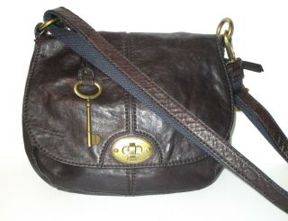 Fossil Leather Shoulder Bag Crossbody Brown Long Live Vintage 1594 Turnlock Flap