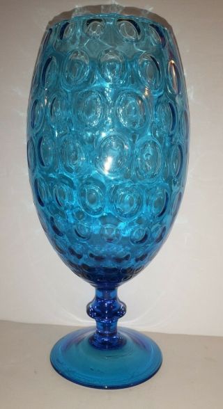 Vintage Mid - Century Modern Large Blue Glass Vase 1960 - 1970 