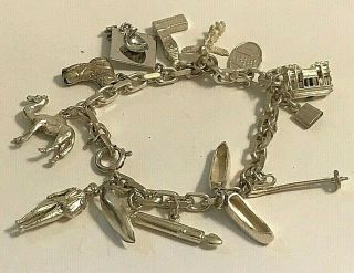 Vintage Sterling Silver Charm Bracelet With 11 Charms 36g 7 1/4