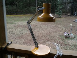 Vintage Yellow Adjustable Swing Arm Industrial Desk Lamp Light Heavy Base