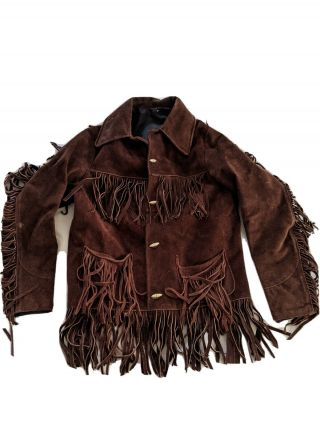 Womens Vintage Chocolate Brown Suede Jacket Fringe Western Sz Small