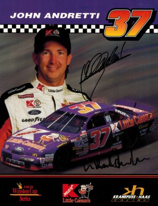Signed 1995 John Andretti 37 Michael Kranefuss Little Caesars Nascar Postcard