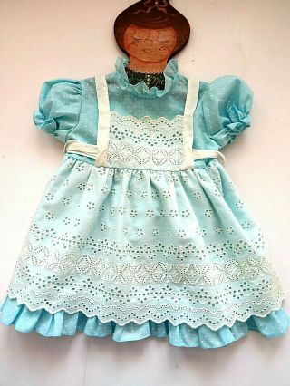 Size 2t Toddler Girl Dress Youngland Blue Polka Dots White Eyelet Bib Pinafore