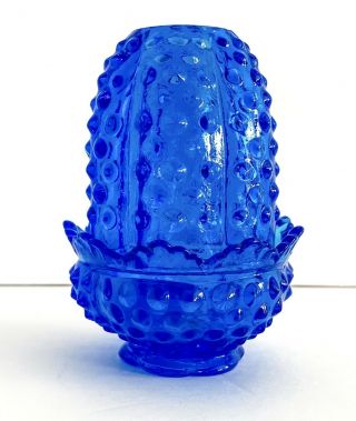 Vtg Fenton Art Glass Colonial Cobalt Blue Hobnail Fairy Lamp Candle Tea Light 3