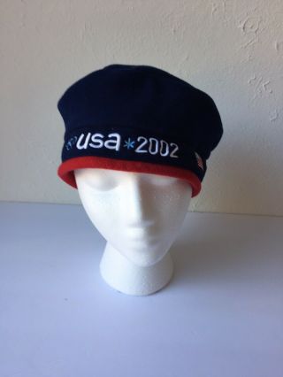 Roots 2002 Olympics Beret Cap Hat Beanie Usa Olympic Team Blue Red One Size