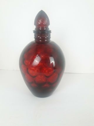 Vintage Ruby Red Art Glass Coin Dot Jar Or Decanter Blown - In - Mold Pattern Xt1