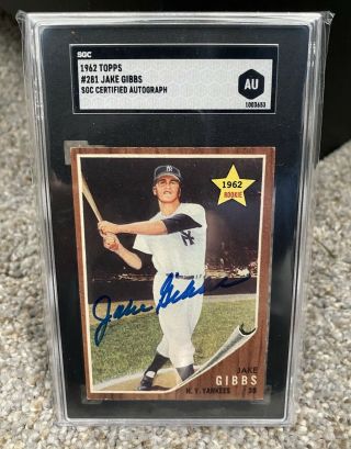 Vintage 1962 Topps Jake Gibbs 281 Sgc Authenticated Autographed Card - Yankees