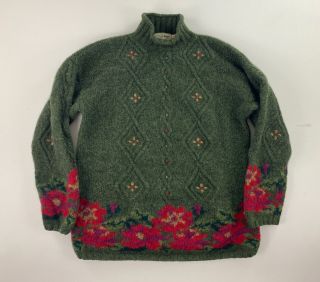 Vintage Ll Bean - Women’s Size Medium - Wool Sweater Green Floral