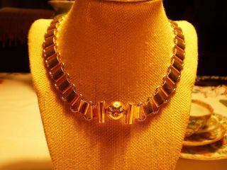 Vintage Givenchy Gold Tone Necklace With Rhinestone Dome