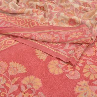 Sanskriti Vintage Cream Indian Sarees Pure Crepe Silk Printed Sari Craft Fabric