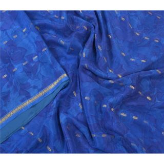 Sanskriti Vintage Blue Sarees 100 Pure Silk Printed Sari Zari Work Craft Fabric