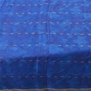 Sanskriti Vintage Blue Sarees 100 Pure Silk Printed Sari Zari Work Craft Fabric 2