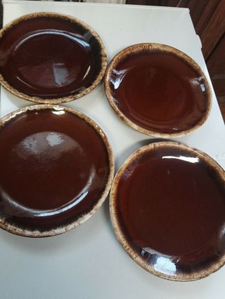 4 Hull Brown Drip Glaze Oven Proof Dinner Plates 10 1/2 Inch Plates Vintage Hull