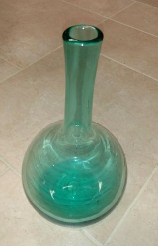 Vintage Blenko Green Glass Vase/decanter.  Bulbed Bottom With Thin Neck.