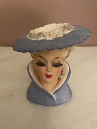Vintage Napco C3815 Lady Head Vase 1959 Speckled Dress Hat 5”