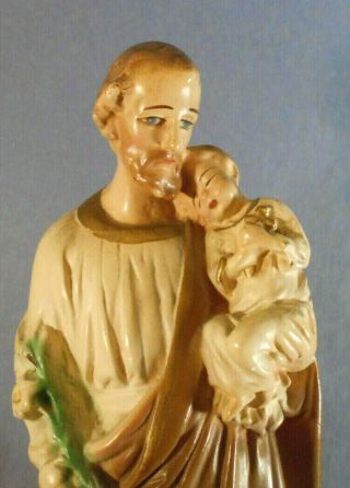 Antique Vtg Chalkware St Joseph Holding Baby Jesus Religious Statue Figurine