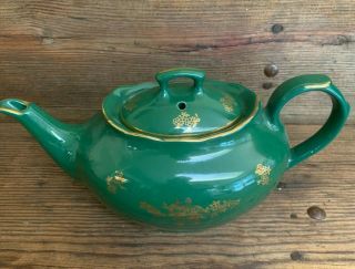 Vintage Pearl China Co.  Teapot Hunter Green With 22 K Gold