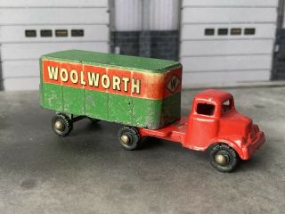 Vintage 1960’s Diecast Semi Tractor Trailer Red Green 3” Woolworth
