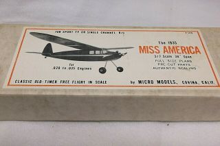 VINTAGE - MICRO MODELS - - MISS AMERICA - SCALE RADIO CONTROL MODEL AIRPLANE KIT 2