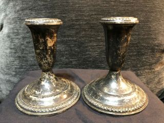 Vintage Sterling Silver Weighted Empire Candle Sticks - 4 Inches Tall