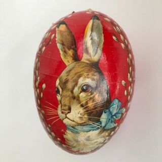Antique Vintage Easter Red Paper Mache Egg Candy Container Germany Rabbit