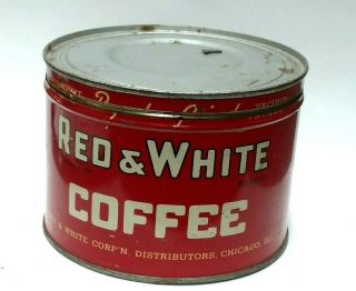 Vintage 1lb Red & White Lid Keywind Coffee Tin Can Chicago Il