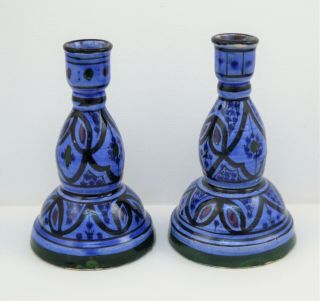 Vintage Hand Painted Ceramic Candlesticks Candle Holders Mexico
