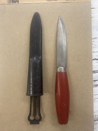 Vintage Rare Kj Eriksson Mora Sweden 9 3/4 " Puukko Wood Handle Knife W/ Sheath