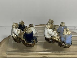 Vintage Asian Handmade Chinese Shiwan Clay Mudman Figurines Set Of 4